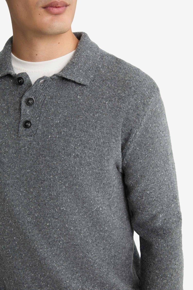 DeFacto Grey Man Standard Fit Polo Collar Knitwear Pullover Casual - Image 5